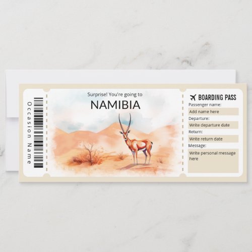 Editable Namibia Boarding Pass Plane ticket Invitation