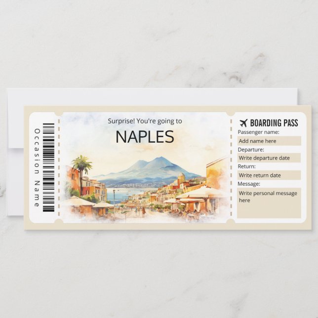 Editable Naples Plane ticket Italy Boarding Pass Invitation (Front)