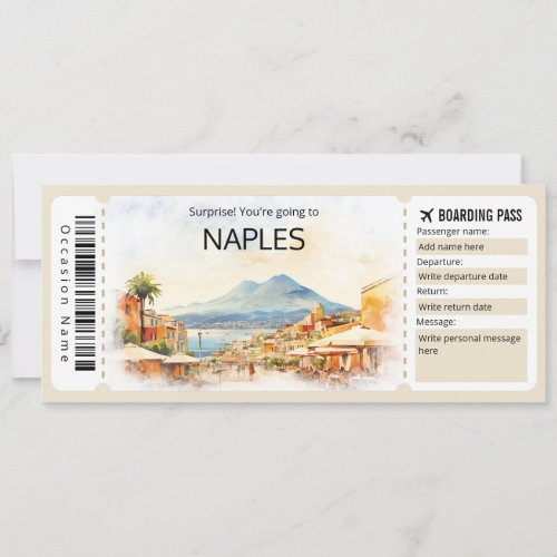 Editable Naples Plane ticket Italy Boarding Pass Invitation