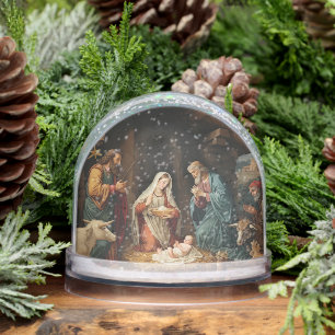 Editable Nativity and Year Snow Globe
