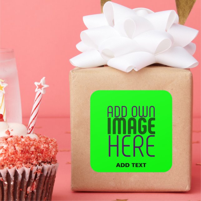 EDITABLE NEON GREEN IMAGE TEXT TEMPLATE PARTY SQUARE STICKER (Party)