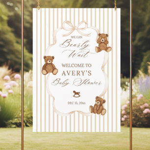Editable Neutral Teddy Bear Baby Shower SIGN