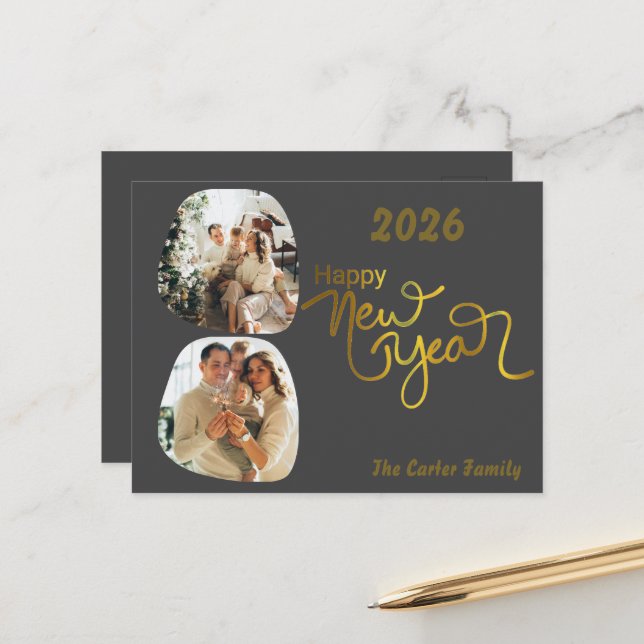 Editable New Year Collage Postcard – Upload Photos (Front/Back In Situ)