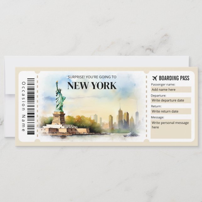 Editable New York Boarding Pass Plane ticket Invitation (Front)