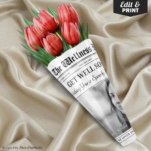 Editable Newspaper Get Well Soon Flower Bouquet Wrapping Paper Sheets