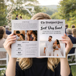 Editable Newspaper Wedding Program Folded Template Flyer
