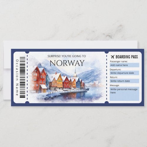 Editable Norway Plane Boarding Pass Ticket Invitation