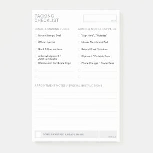 Editable Notary Supply Checklist 4x6 Notepad