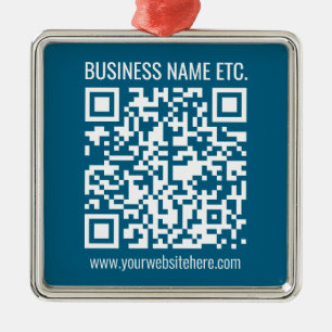 Editable Ocean Blue QR code Metal Ornament