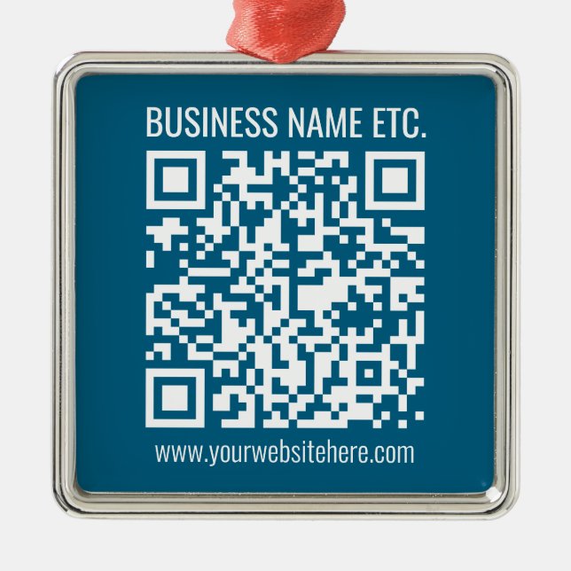 Editable Ocean Blue QR code  Metal Ornament (Front)