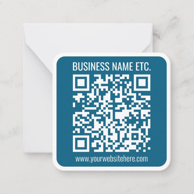 Editable Ocean Blue QR code  Note Card (Front)