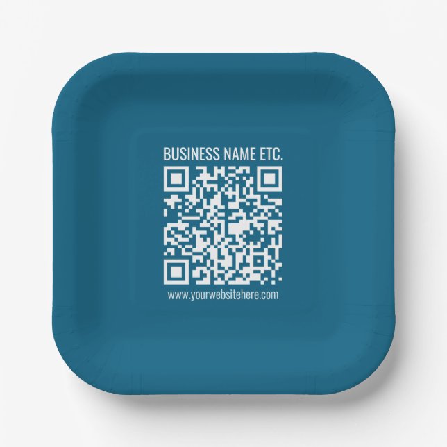 Editable Ocean Blue QR code  Paper Plates (Front)