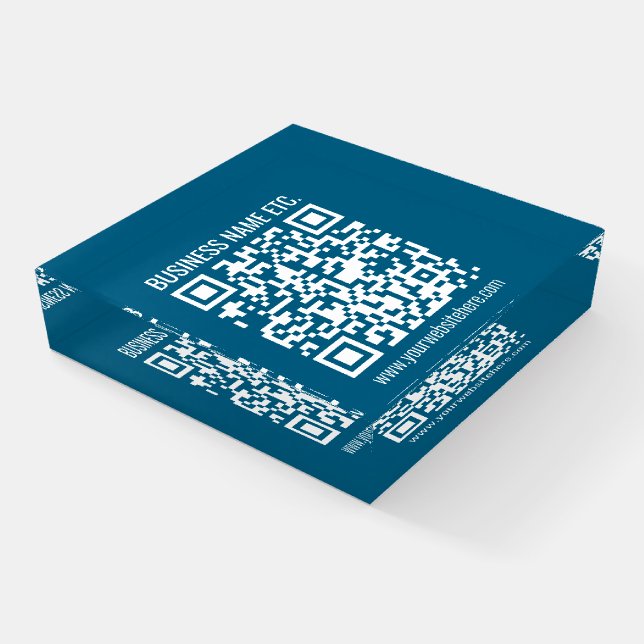 Editable Ocean Blue QR code  Paperweight (Angled)