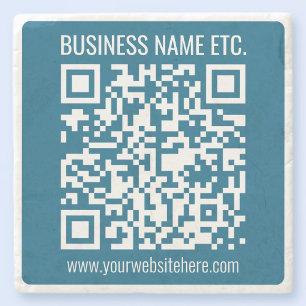 Editable Ocean Blue QR code  Stone Coaster