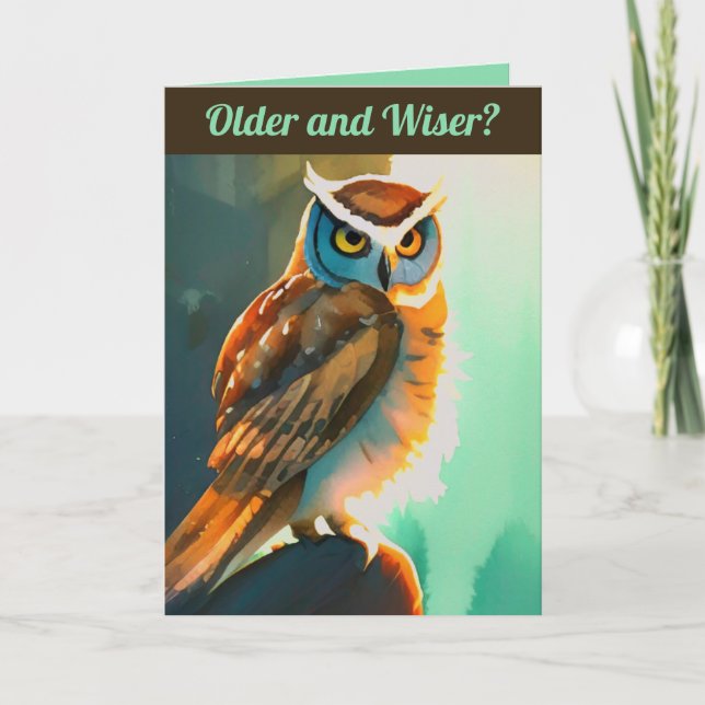 Editable Older and Wiser Owl Card (Front)