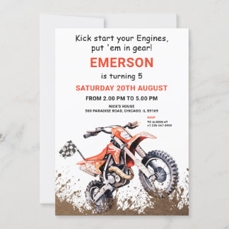 Editable Orange Dirt Bike Birthday Invitation