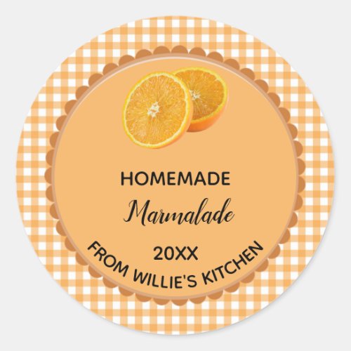 Editable Orange Gingham Marmalade Label Stickers