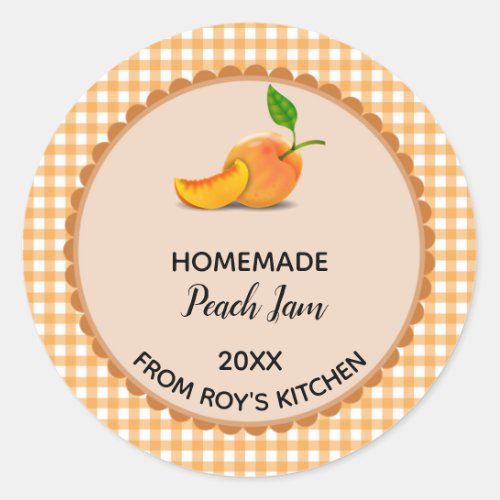 Editable Orange Gingham Peach Jam Label Stickers