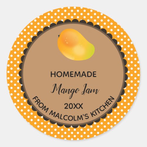 Editable Orange Polka Dot Mango Jam Label Sticker