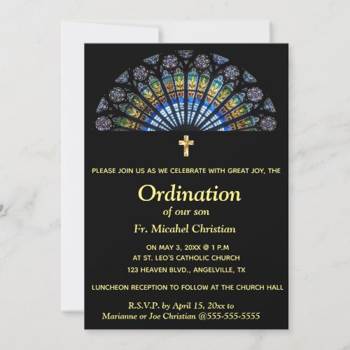 Editable Ordination Religious Event Stained Glass Invitation