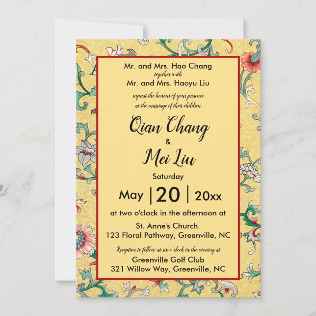 Editable Oriental Chinese Floral Pattern Invitation (Front)