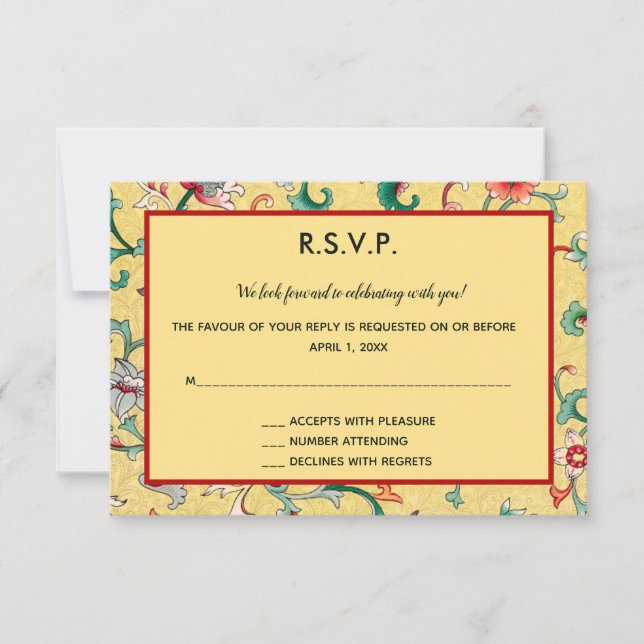 Editable Oriental Chinese Floral Pattern  RSVP Car Card (Front)