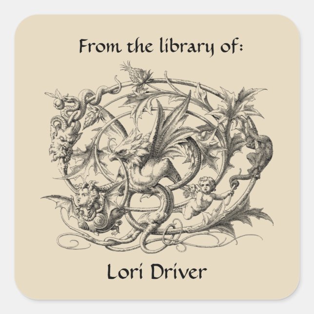 Editable Ornamental Mythological Gryphon Bookplate (Front)