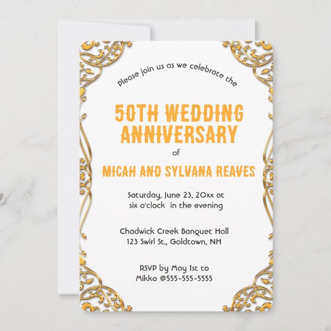 Editable Ornate Gold Swirl Frame Invitation (Front)