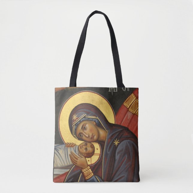 Editable Orthodox Icon, Theotokos and Christ Child Tote Bag (Front)