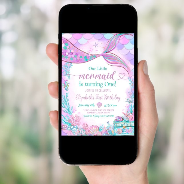 Editable Our Little Mermaid Purple Teal Little Mer Invitation (Front Digital)
