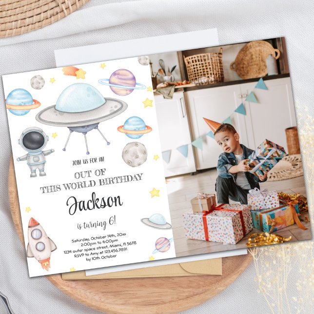 Editable Outer Space Birthday Invitation (Outer Space Birthday Invitations with photo)