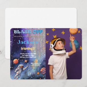 Editable Outer Space Birthday Party Photo Invitation