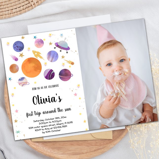 Editable Outer Space Kids Party Invite (Planets Galaxy Birthday Invitations with photo)