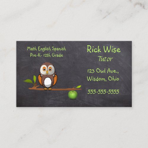 Editable  Owl on An Apple Tree Branch Educator Business Card