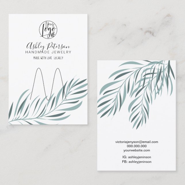 Editable palm leaf logo jewelry ring holder business card (Front/Back)