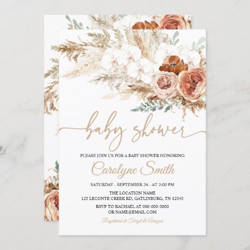 Editable Pampas Grass Baby Shower Invitation