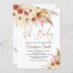 Editable Pampas Grass Oh Baby Shower Invitation
