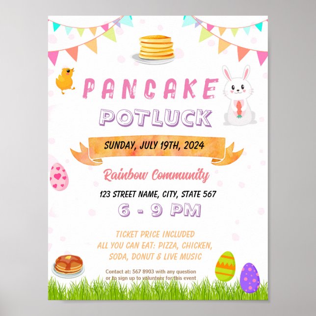 Editable Pancakes with Easter Bunny flyer Poster (Front)