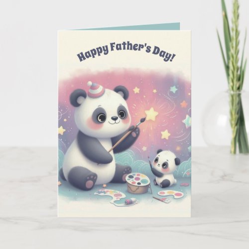 Editable Panda Bear and Cub Fathers Day Card