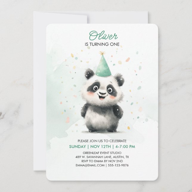 Editable Panda First Birthday Invitation (Front)