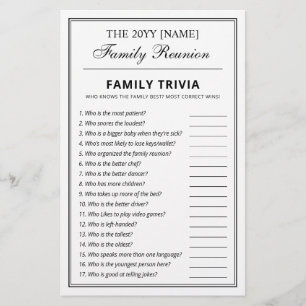 Editable Party Games Trivia & Bingo Family Reunion Flyer