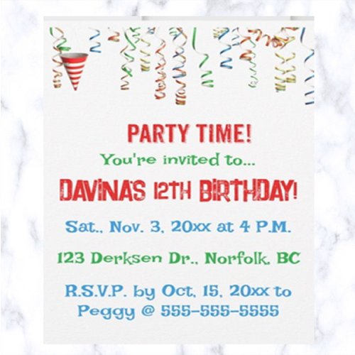 Editable Party Hat and Confetti Party Invitation