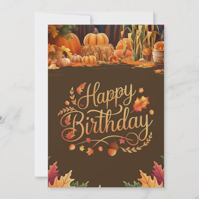 Editable Pastel Pumpkin Autumn Fall Happy Birthday Card (Front)