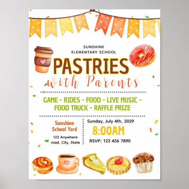 Editable pastry with parent fundraiser flyer poster (Front)