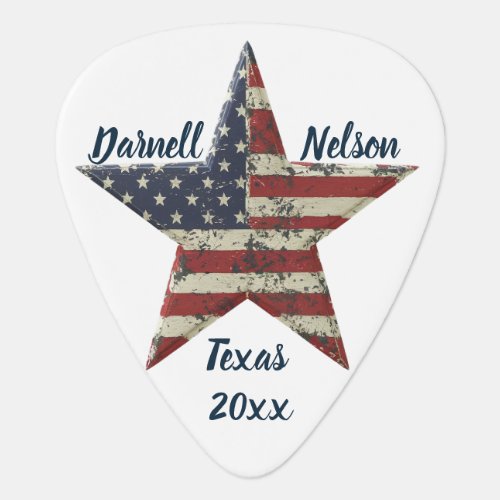 Editable Patriotic American Flag Star Guitar Pick