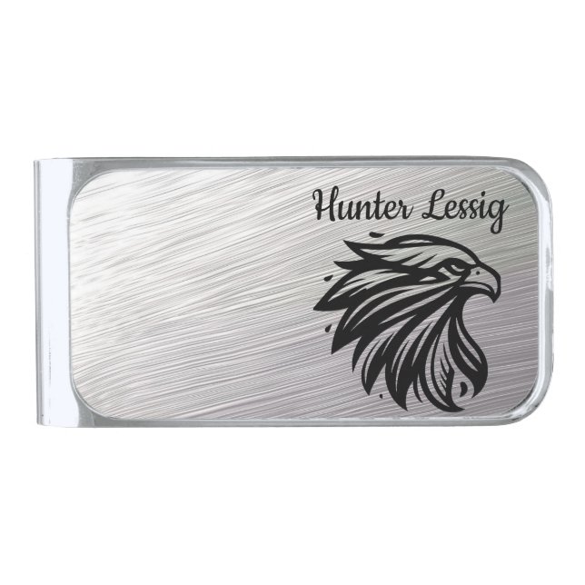 Editable Patriotic Eagle And Name Silver Finish Money Clip (Front)