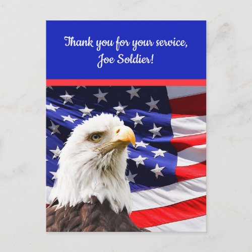 Editable Patriotic Eagle Flag Thank You Postcard