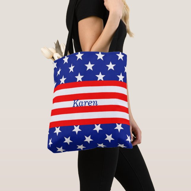 Editable Patriotic Stars and Stripes Tote Bag (Close Up)
