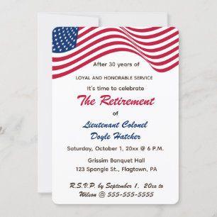 Editable Patriotic USA Flag Military Retirement Invitation
