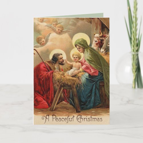 Editable Peaceful Christmas Nativity Scene Card